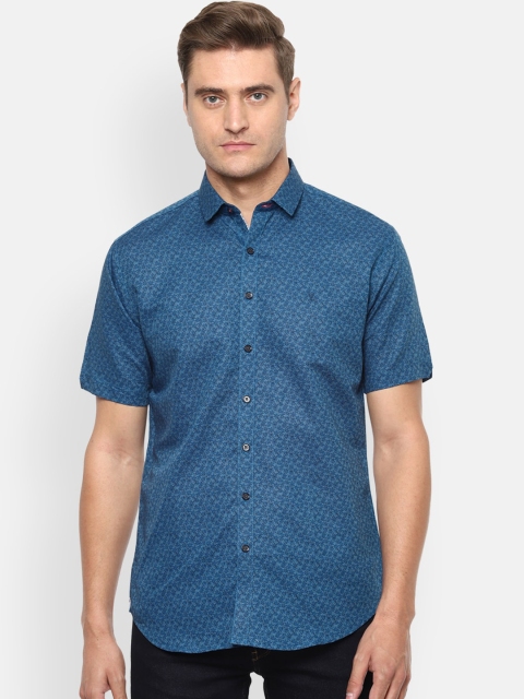 

V Dot Men Blue Slim Fit Printed Casual Shirt