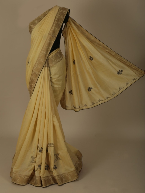 

Pothys Yellow & Black Jute Silk Embroidered Saree