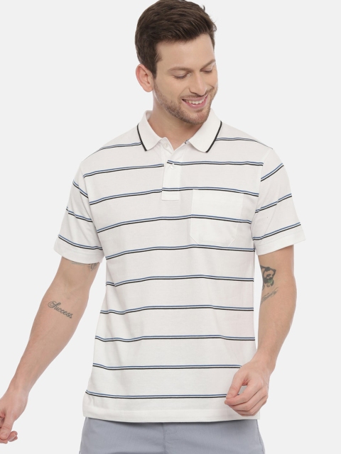 

Classic Polo Men White Striped Polo Collar T-shirt