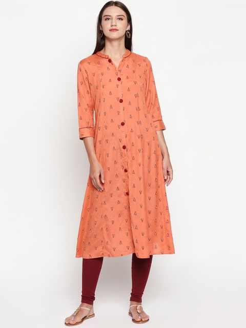

Lobaanya Women Orange Printed A-Line Kurta