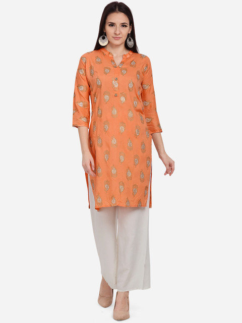 

SHAVYA Women Orange & White Printed Kurta with Palazzos