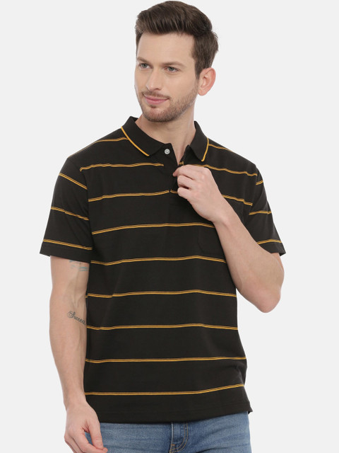 

Classic Polo Men Black & Yellow Striped Polo Collar T-shirt