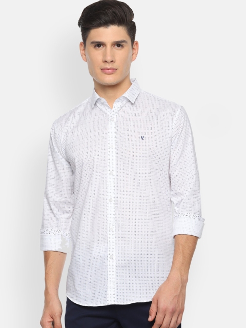 

V Dot Men White & Blue Slim Fit Printed Casual Shirt