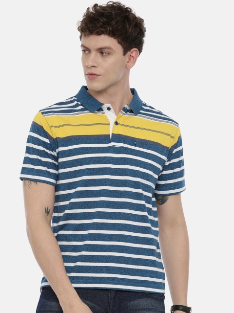 

Classic Polo Men Green & White Striped Polo Collar T-shirt