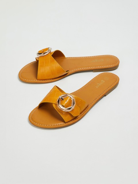 

Ginger by Lifestyle Women Brown Solid PU Open Toe Flats