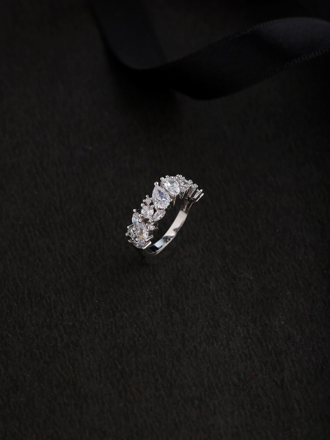 Voylla Silver-Plated White CZ-Studded Handcrafted Finger Ring