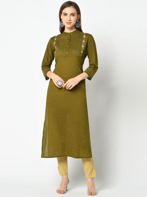 

Azira Women Olive Green Solid Kurta