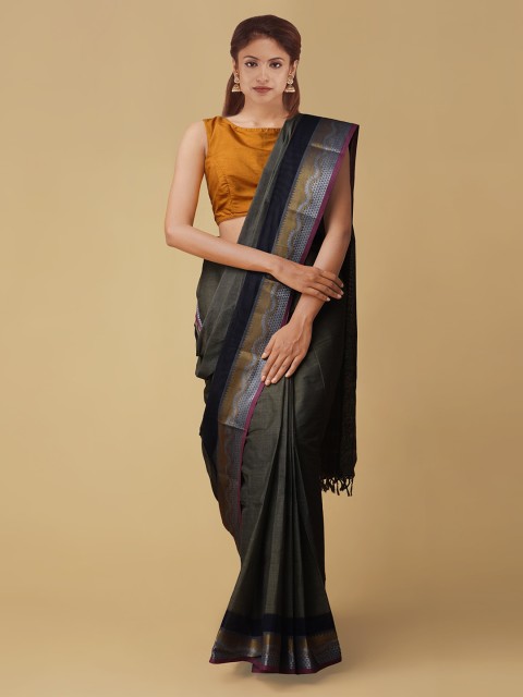 

Unnati Silks Grey & Gold-Toned Pure Kanchi Cotton Solid Saree