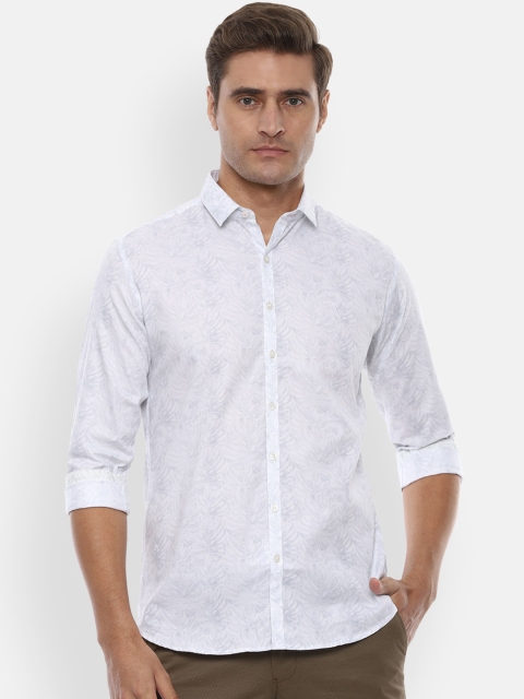 

V Dot Men White Slim Fit Printed Casual Shirt