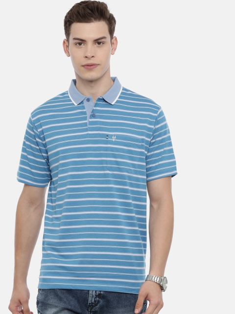 

Classic Polo Men Blue Striped Polo Collar T-shirt