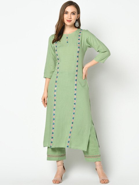 

Azira Women Green Embroidered Straight Kurta