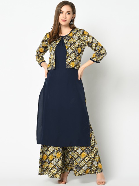 

Azira Women Navy Blue & Yellow Printed Kurta with Palazzos