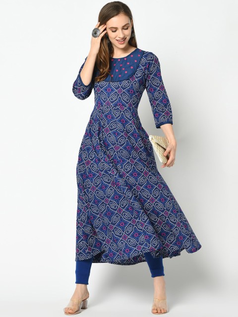 

Azira Women Navy Blue & Pink Bandhani Printed A-Line Kurta