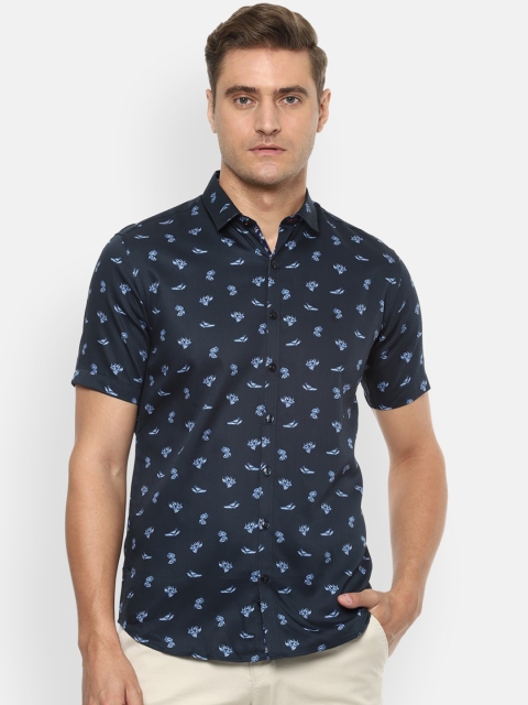 

V Dot Men Navy Blue Slim Fit Printed Casual Shirt