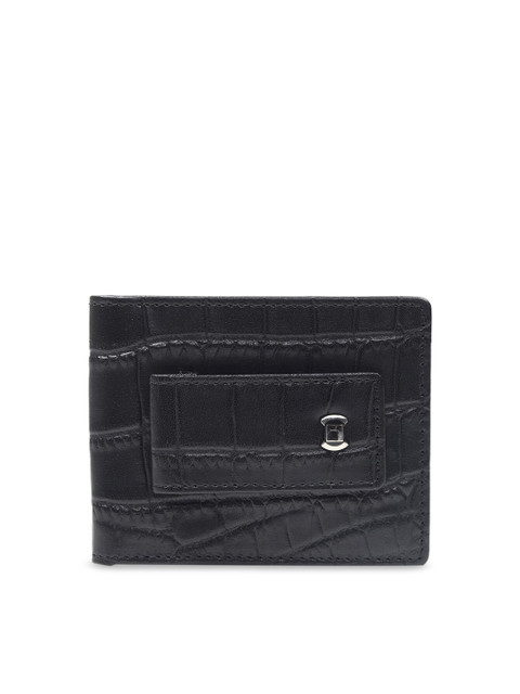 

Da Milano Men Black Textured Leather Two Fold Wallet