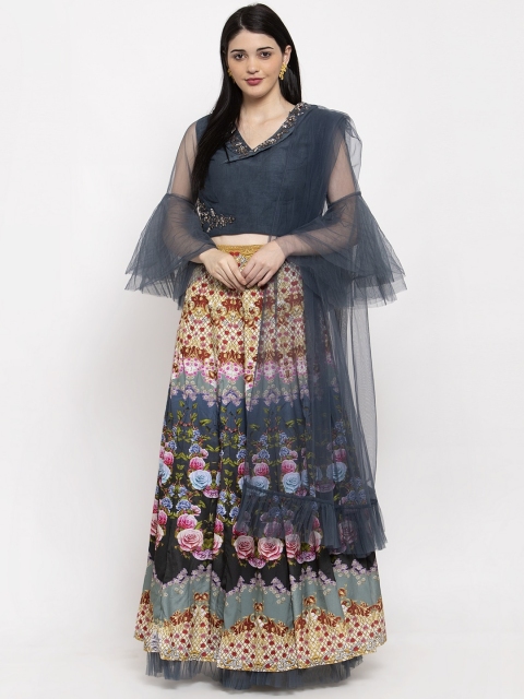 

KHALOM Blue & Grey Printed Ready-To-Wear Lehenga Choli With Dupatta