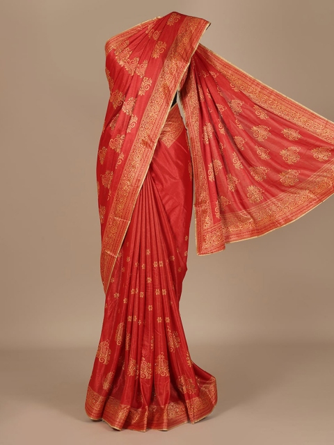 

Pothys Red Printed Jute Silk Saree