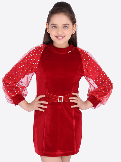 

CUTECUMBER Girls Red Solid A-Line Dress