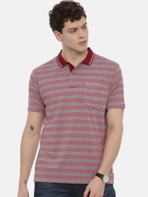 

Classic Polo Men Pink & Grey Striped Polo Collar T-shirt