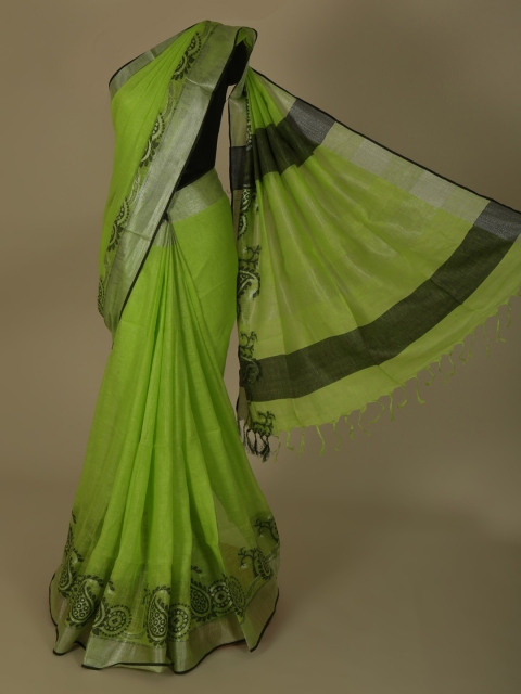 

Pothys Green Solid Pure Linen Saree