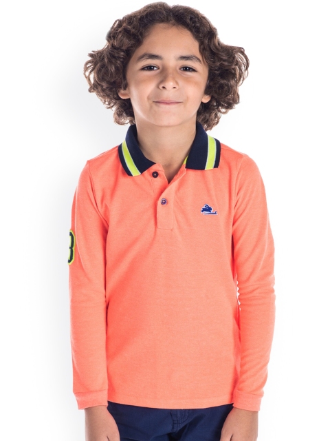 

Cherry Crumble Boys Orange Solid Polo Collar T-shirt