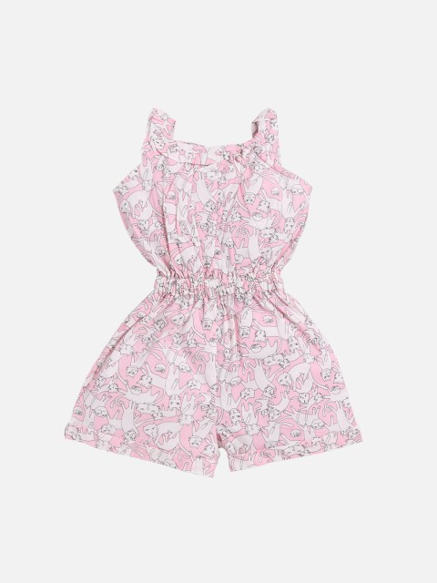 

NAUTI KIDZ Girls Pink & White Printed Playsuit