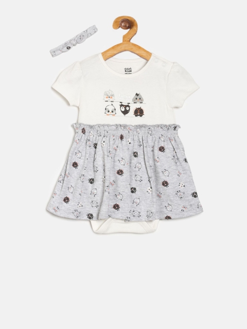 

MINI KLUB Infants Girls Grey & White Printed Bodysuit & Hairband