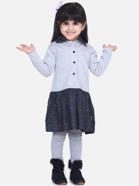 

AWW HUNNIE Girls Grey & Blue Colourblocked A-Line Dress