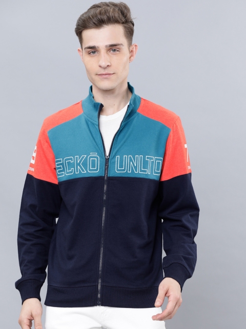 

Ecko Unltd Men Blue & Navy Blue Colourblocked Sweatshirt
