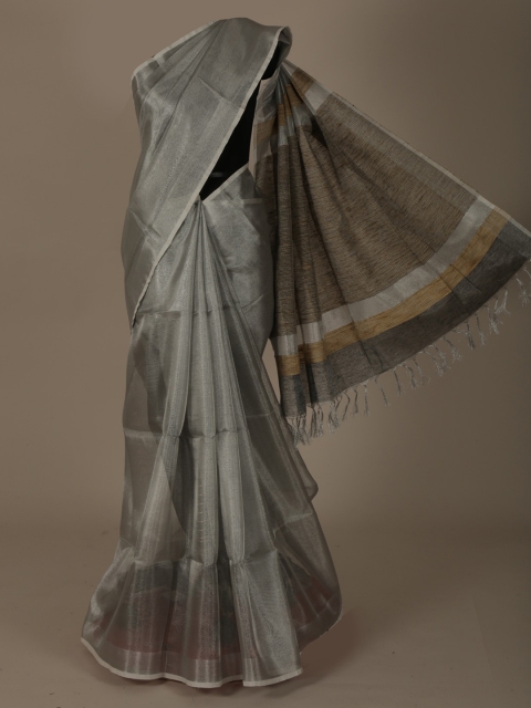 

Pothys Silver-Toned Solid Pure Linen Saree