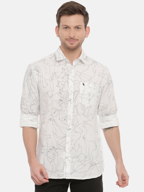 

Classic Polo Men White & Black Slim Fit Printed Casual Shirt
