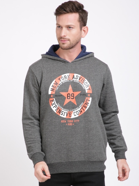 

IVOC Men Grey Printed Hooded Sweatshirt