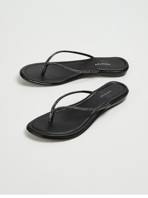 

Melange by Lifestyle Women Black Embellished PU T-Strap Flats