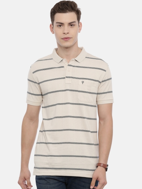 

Classic Polo Men Off-White & Grey Striped Polo Collar T-shirt