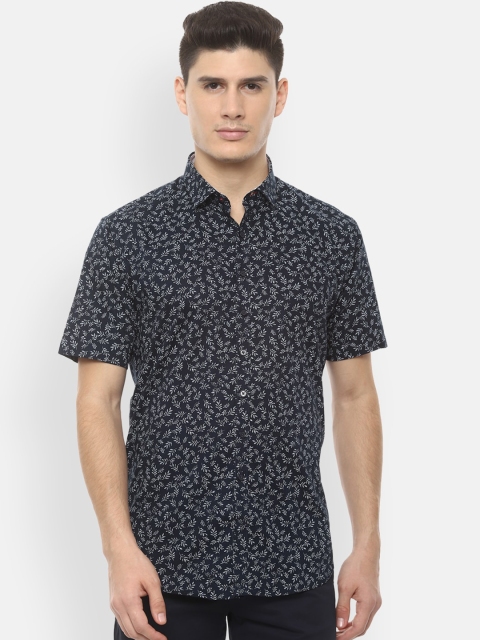

V Dot Men Navy Blue & Off-White Slim Fit Printed Casual Shirt