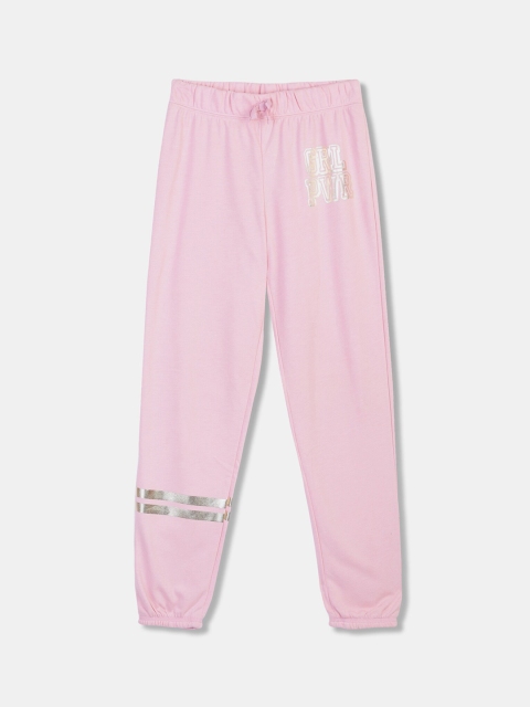 

The Childrens Place Girls Pink & Gold-Coloured Solid Straight-Fit Active Joggers