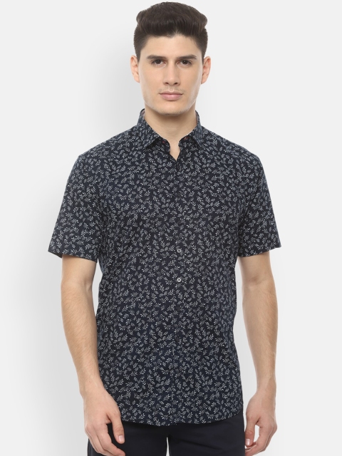 

V Dot Men Navy Blue Slim Fit Printed Cotton Casual Shirt
