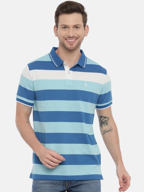 

Classic Polo Men Blue Striped Polo Collar T-shirt