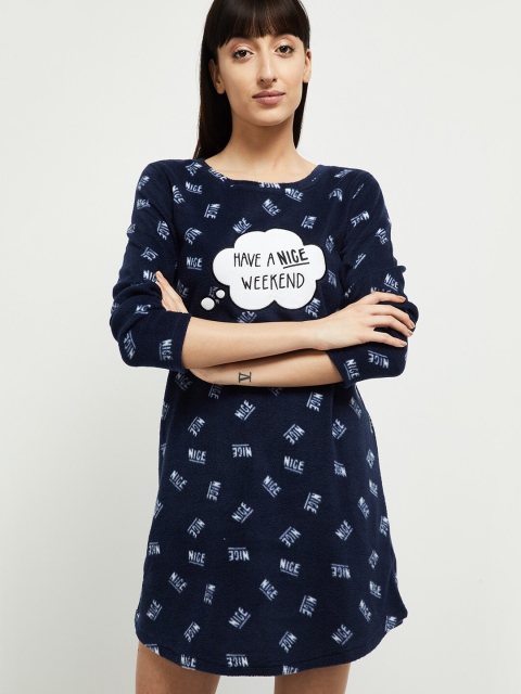 

max Women Navy Blue & White Printed Nightdress