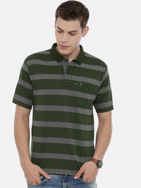 

Classic Polo Men Green & Grey Striped Polo Collar T-shirt