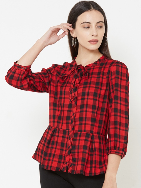 

Kraus Jeans Women Red Checked Peplum Top