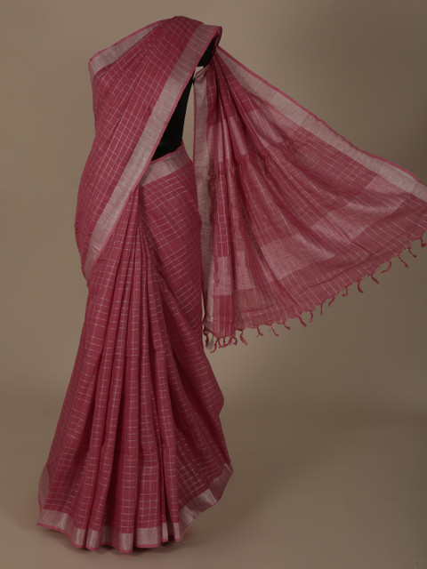 

Pothys Pink Checked Pure Linen Saree