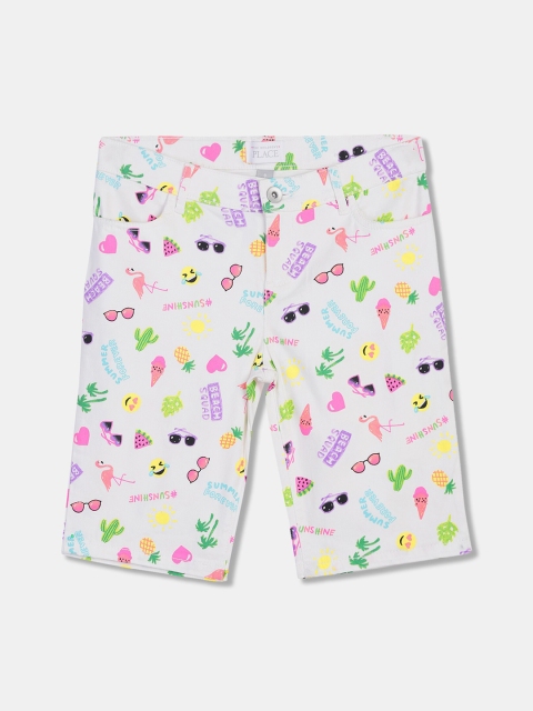 

The Childrens Place Girls White Printed Regular Fit Regular Shorts