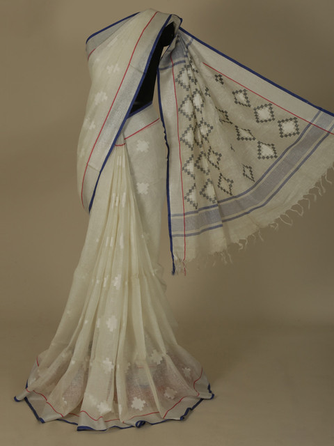 

Pothys White Woven Design Pure Linen Saree
