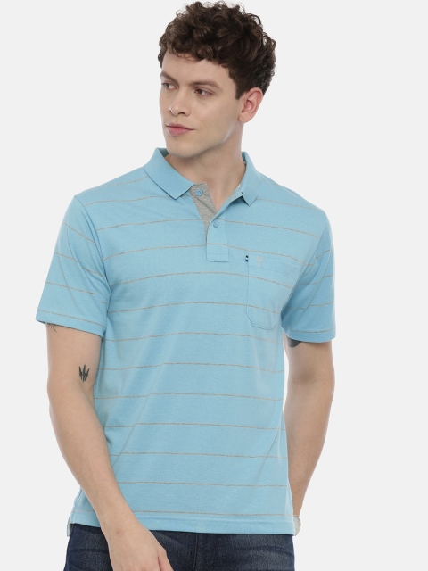 

Classic Polo Men Blue Striped Polo Collar T-shirt
