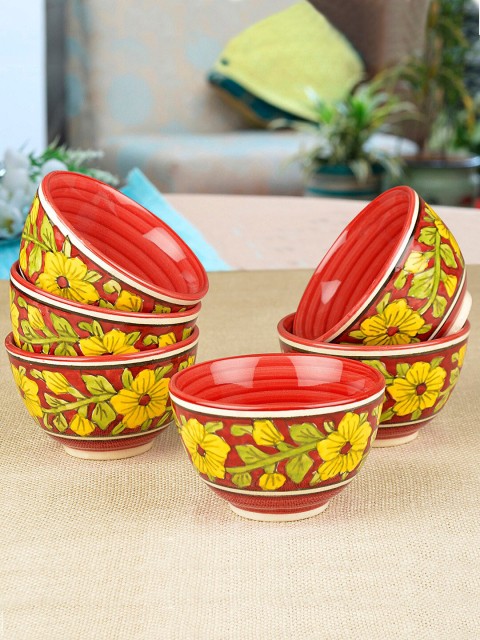 

StyleMyWay Set of 6 Red & Yellow Mughal Hand Painted Ceramic Serving Bowls