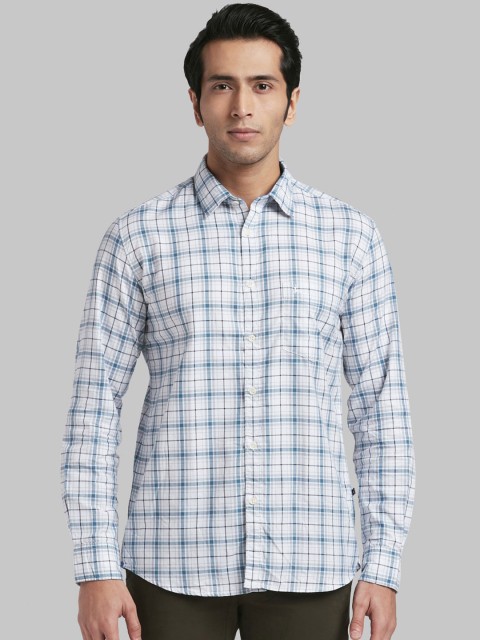 

Parx Men White & Blue Slim Fit Checked Casual Shirt