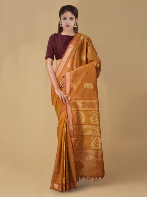 

Unnati Silks Orange Pure Cotton Woven Design Uppada Saree