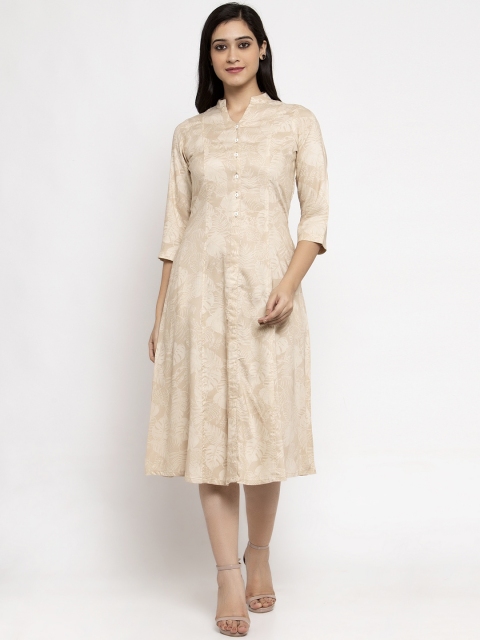 

Ayaany Women Beige Self Design A-Line Dress