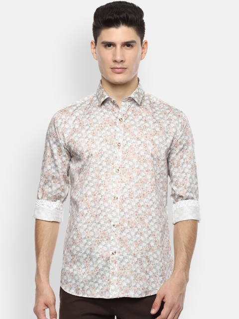 

V Dot Men Grey & Beige Slim Fit Printed Casual Shirt